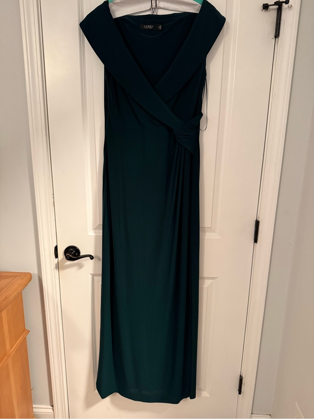 Ralph Lauren Teal-Green Maxi Dress with Draped V-Neck